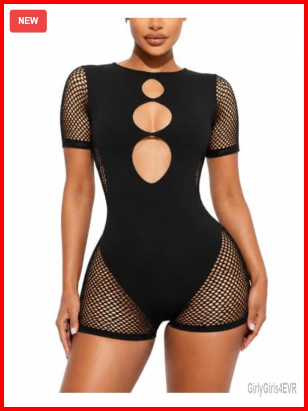 Sexy Fishnet Mesh Cutout Short Sleeve Romper Clubwear Bodycon Fitted